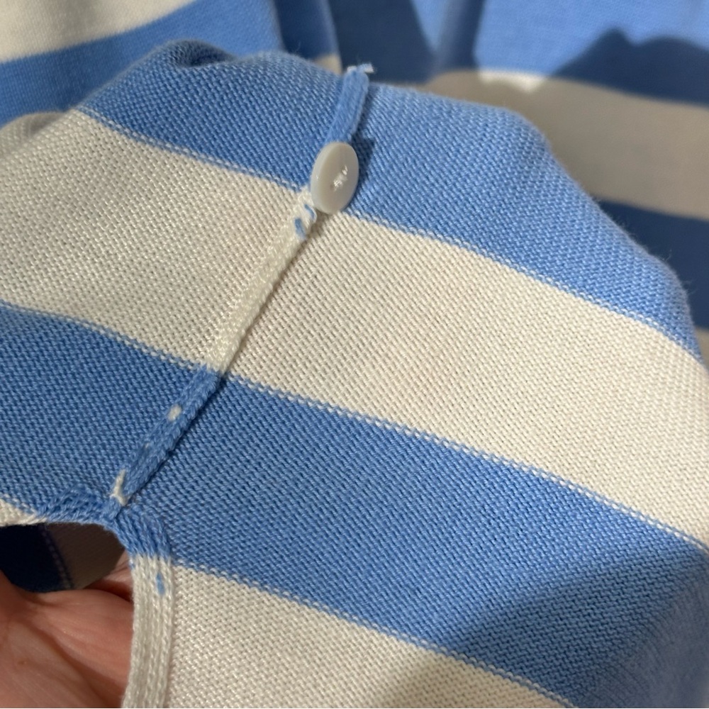 Bob Mackie Wearable Art Striped White and Blue 3 Button 3/4 Sleeve Sweater 3X - Picture 8 of 11